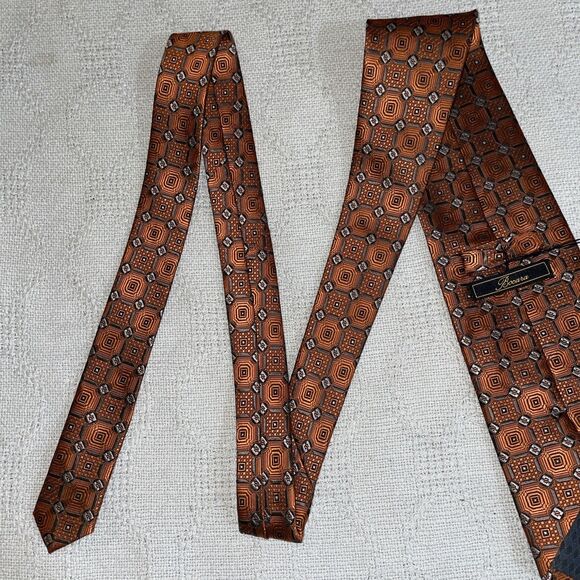 Bocara Men’s Dress Tie Size 57” 4” Orange Geometric Business Formal NWT - Picture 11 of 12